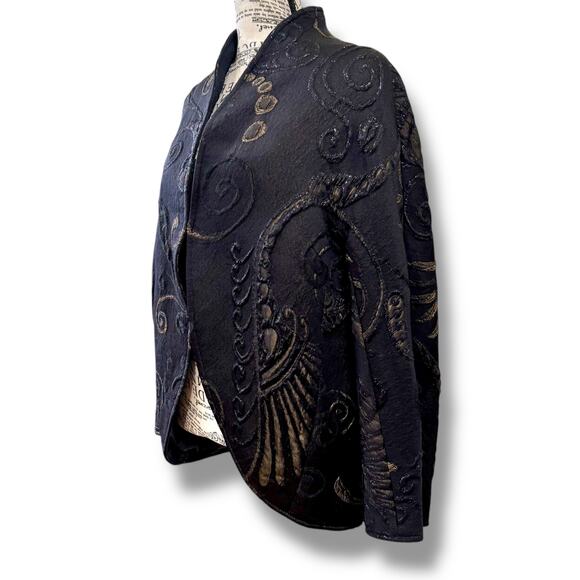 Lafayette 148 Size 12 L Black Embroidered Metallic Evening Jacket - Picture 4 of 8